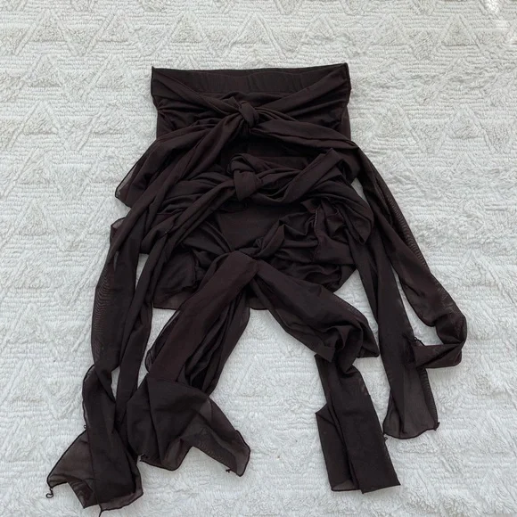 Kim Shui Brown Mesh Wrap Skirt
